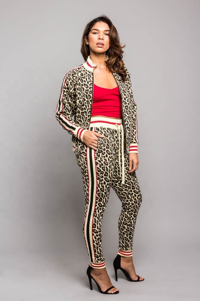 Sublimated Full Printed Women Tracksuit Leopard Printed Women Tracksuit Leopard Printed Casual Tracksuits For Women Cotton