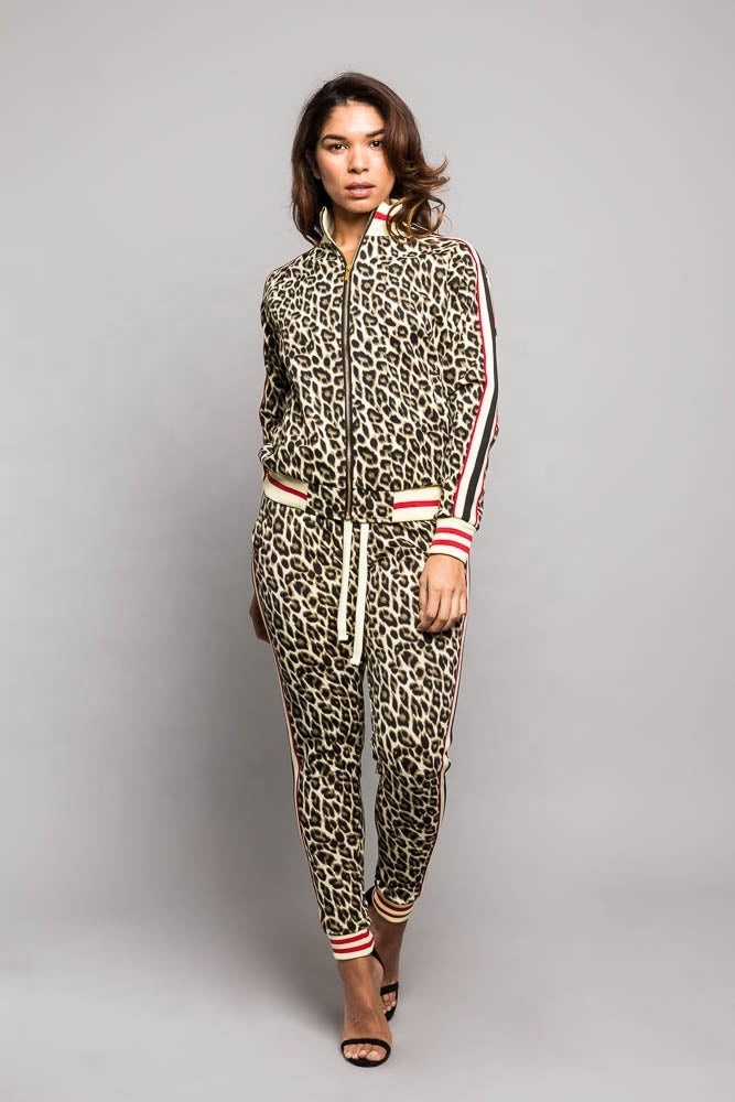 Sublimated Full Printed Women Tracksuit Leopard Printed Women Tracksuit Leopard Printed Casual Tracksuits For Women Cotton