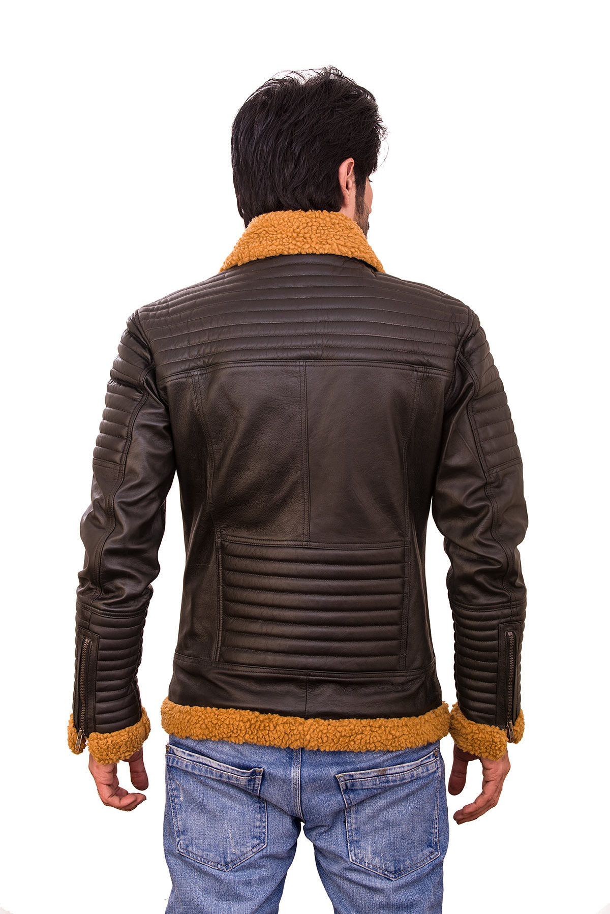 Victor Rider Brown Leather Quilted Jacket with Fur Genuine Sheep Leather Jackets Fashion Leather Jackets in Wholesale Prices