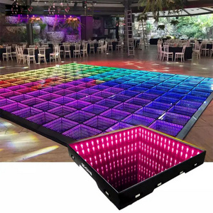 RGB 3D Effect LED Dance Floor Panel Lighted Tempered Glass Magnetic Infinity Mirror Wedding Party Stage Mats DMX Control Mode