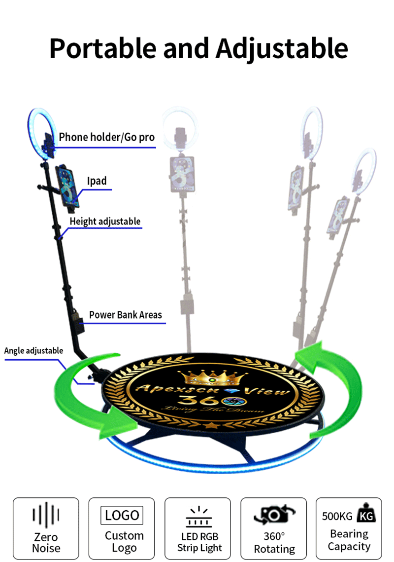 Video Camera Portable Selfie Magic Mirror Photo Booth 360 Automatic Slow Rotating Ring Light 360 Photo Booth