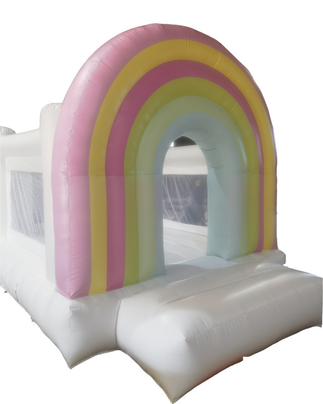 Mini Rainbow Inflatable Bounce House Blow Up PVC Bounce Castle With Side For Kids Party