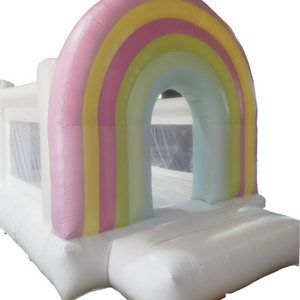 Mini Rainbow Inflatable Bounce House Blow Up PVC Bounce Castle With Side For Kids Party