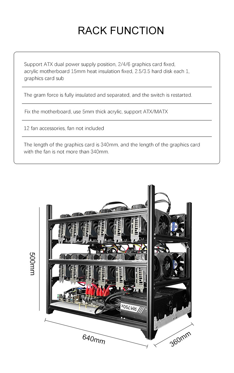 New stock computer server rig GPU case for 6600xt GPU card with free PSU