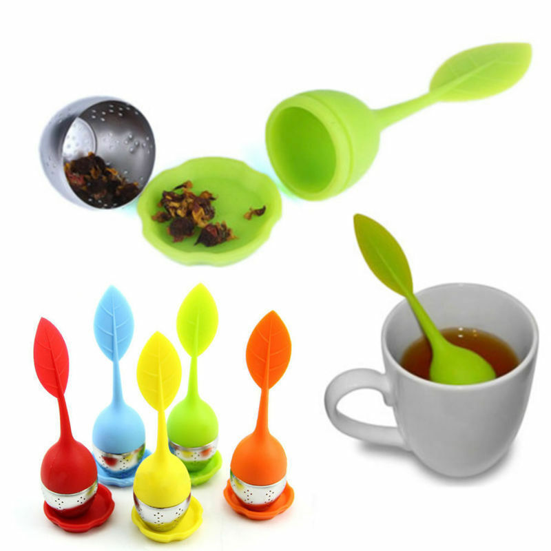 Stainless Steel Tea Strainer Leaf Strainer Handle with Steel Ball Silicone Leaf Lid, Silicone Tea Infuser for Loose Leaf