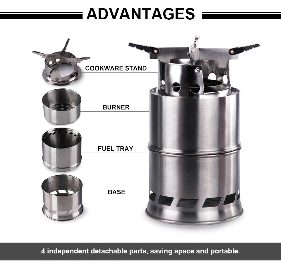 2022 APG Portable Stainless Steel Folding Outdoor Survival Tactical Camping Mini Wood Stove