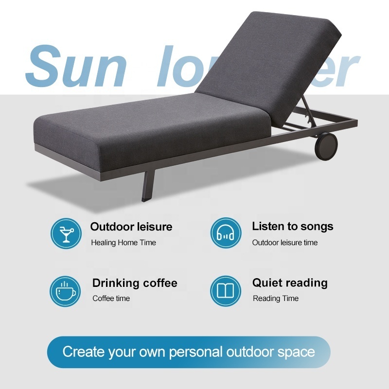 Hotel Use Black Outdoor Sunbed Furniture Garden Pool Aluminum Sun Chaise Lounger Chair