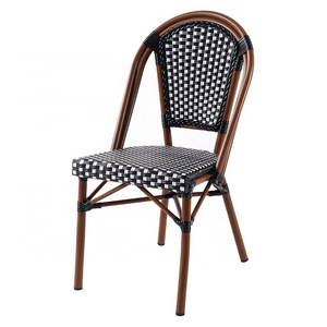 Black White French Style Paris Parisian Modern Patio Stackable Furniture Out door Cafe Bistro Rattan Outdoor Dinner Chairs