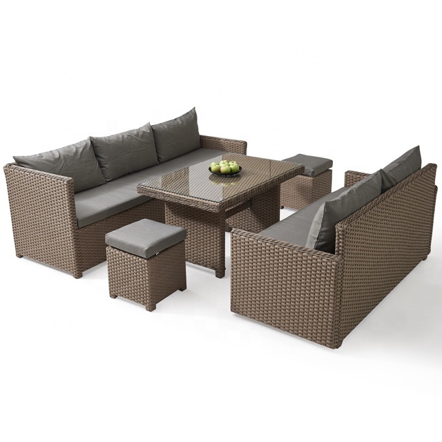 L Shape Cozy Hotel Waterproof Fabric Rattan Woven Stackable Patio Set China Manufacturers Furniture Outdoor Garden Use Sofa Set