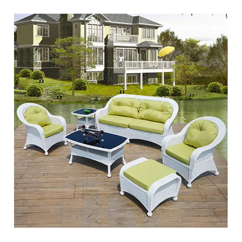 Waterproof White Garden Sets Outdoor Furniture PE Rattan Wicker Sofa with 4 Seats Sectional