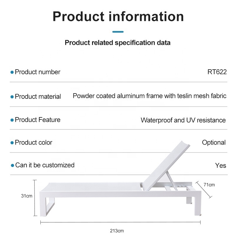 White Beach Poolside Garden Patio Furniture Outdoor Aluminum Pool Chaise Sun Lounger Chairs for Outside