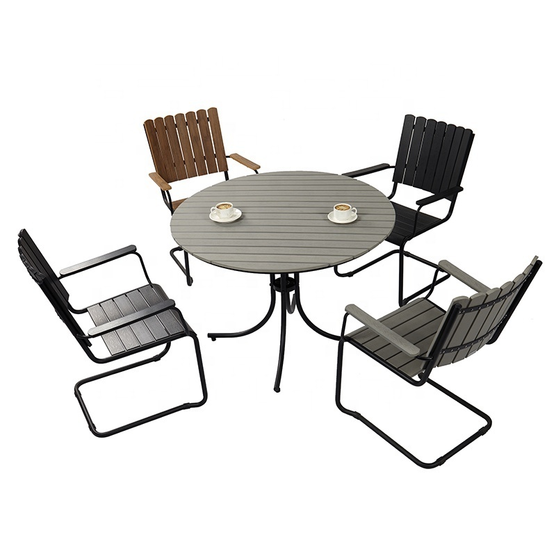 Luxury Leisure Dining Room Furniture Cafe Round Table 4 Chairs Outdoor Aluminum Plastic Wood Dining Set