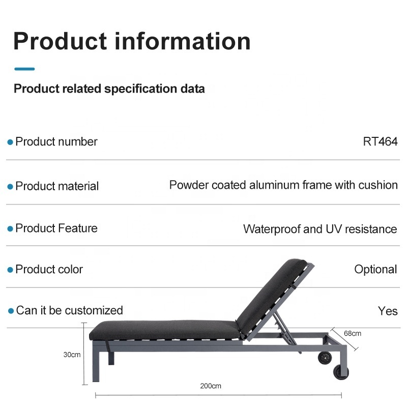 Best Modern Exterior Patio Sunbed Sun Lounger Outdoor Poolside Aluminum Lounge Chairs with Wheels