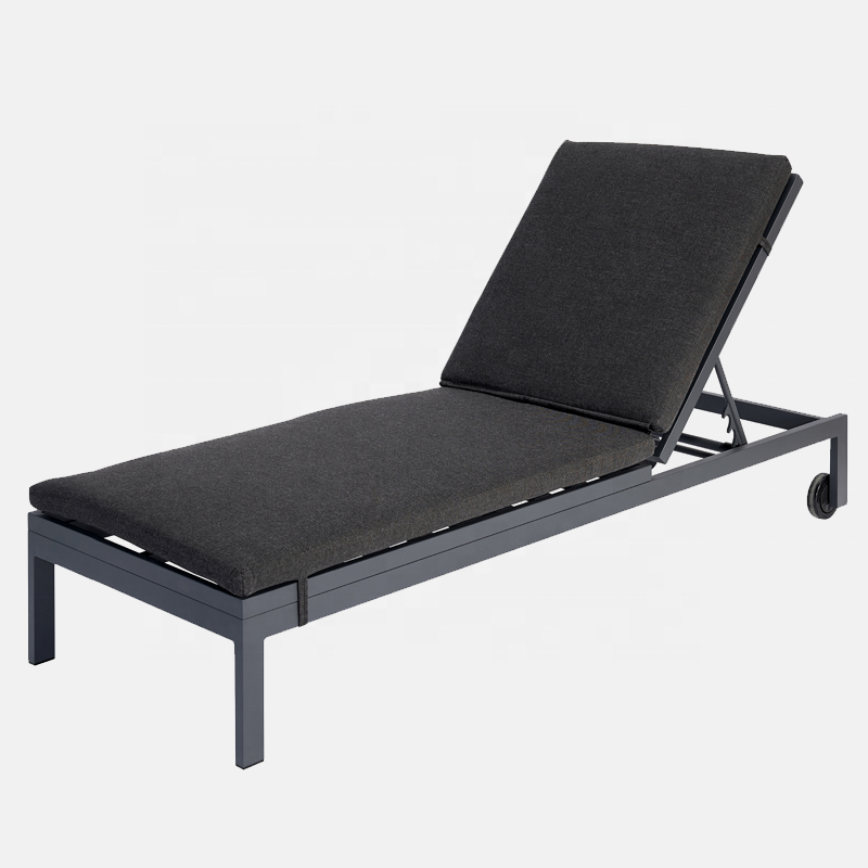 Best Black Hotel Pool Chaise Lounge Sunbed Outdoor Garden Aluminum Sun Loungers Chair with Wheels