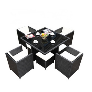 Unique Style Outdoor Wicker Furniture Woven Rattan Cube Dining Table Set Garden