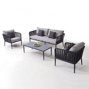 Waterproof Patio Garden Use Aluminium 4 Pieces Leisure Lounge Outdoor Furniture Woven Rope Sofa Set