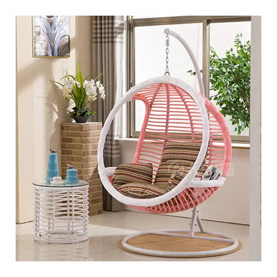 Pink Outdoor Garden Balcony Rocking Leisure Cheap Rattan Egg Hanging Chair Patio Swings