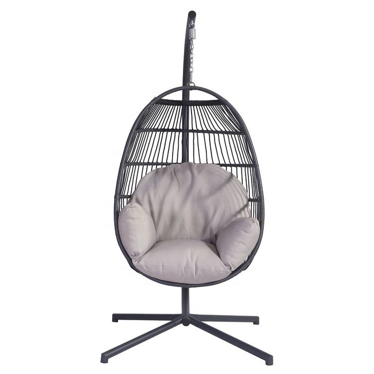 Folding Safety Leisure Garden Metal Frame Wicker Hammock Hanging Outdoor Patio Rattan Round Seat Swing Chairs with Stand