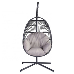 Folding Safety Leisure Garden Metal Frame Wicker Hammock Hanging Outdoor Patio Rattan Round Seat Swing Chairs with Stand