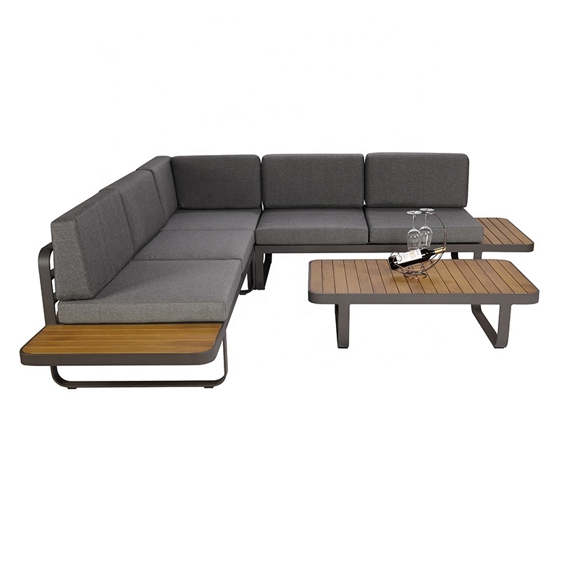 Luxury Cheap Sectional Deep Loungeset Seating Patio Garden Set Out door Furniture Alloy Aluminum Seating Teak Wood Lounge Sofa