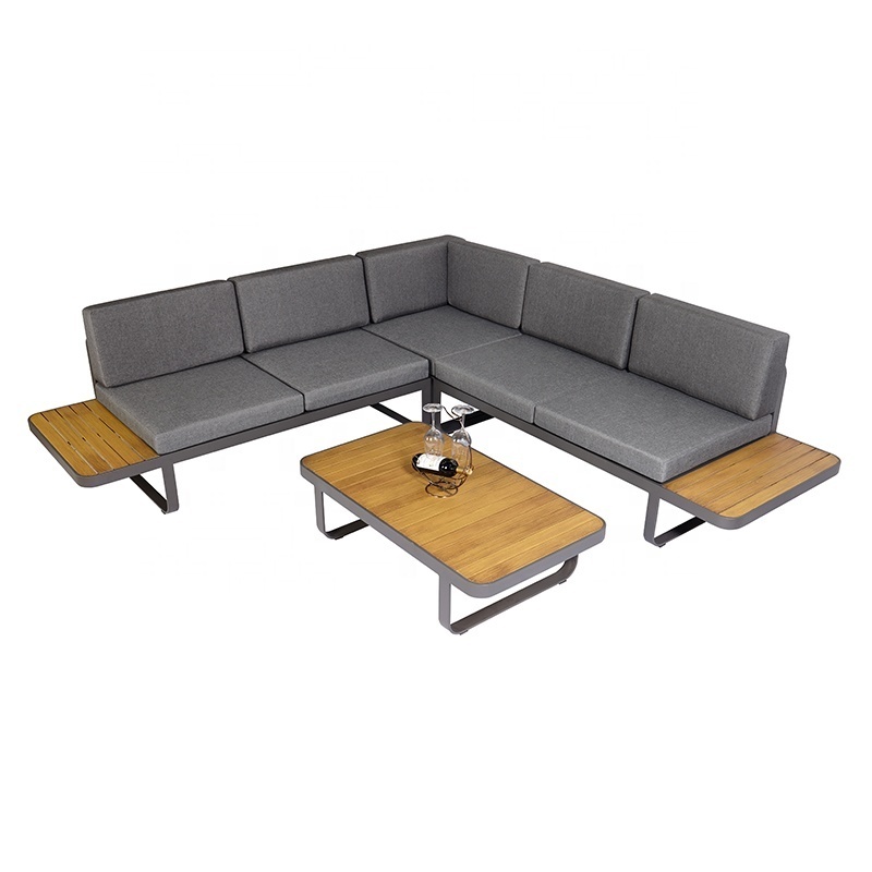 Luxury Cheap Sectional Deep Loungeset Seating Patio Garden Set Out door Furniture Alloy Aluminum Seating Teak Wood Lounge Sofa