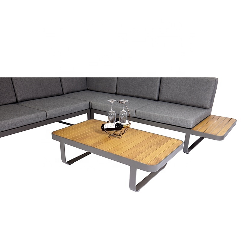 Luxury Cheap Sectional Deep Loungeset Seating Patio Garden Set Out door Furniture Alloy Aluminum Seating Teak Wood Lounge Sofa