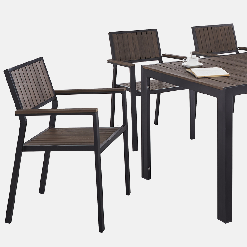 Black Waterproof Garden Furniture Outdoor Patio Plastic Wood Dining Table 6 Chairs Set