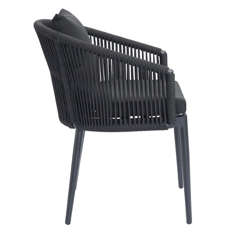 Modern Black Leisure Garden Patio Dining Furniture Aluminum Rope Outdoor Chair for Cafe