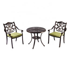 Leisure luxury Patio Furniture Outdoor Cast Aluminum Garden Coffee Table 2 Chairs Set