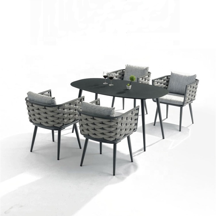 Contemporary Outdoor Furniture Garden Patio Restaurant Aluminum Woven Rope Dinning table and Chairs Set