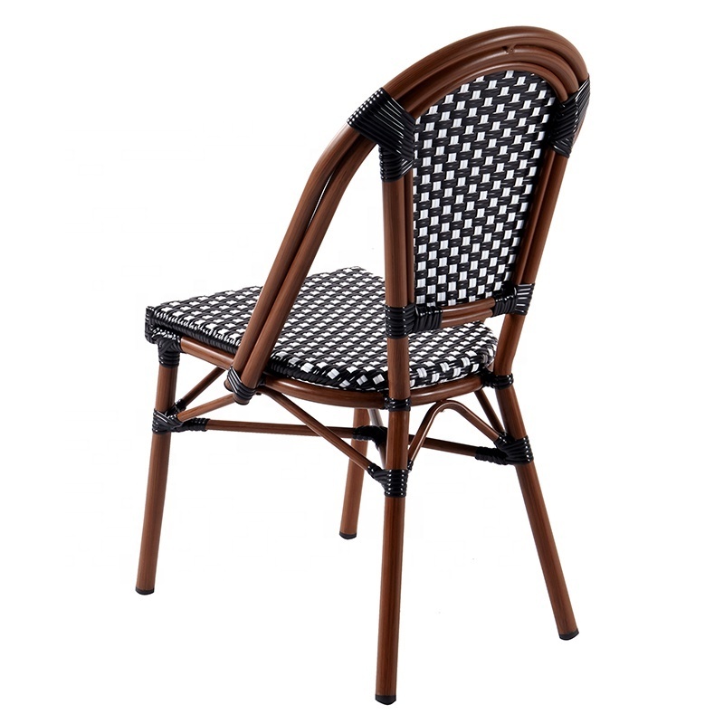 Black White French Style Paris Parisian Modern Patio Stackable Furniture Out door Cafe Bistro Rattan Outdoor Dinner Chairs