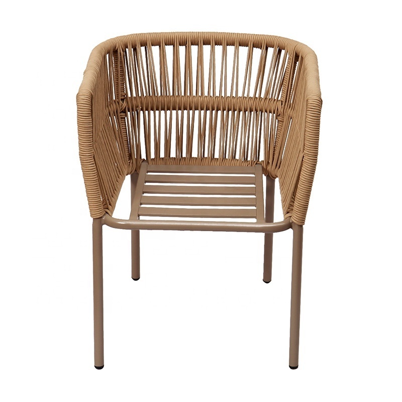 Brown Modern Waterproof Garden Patio Furniture Outdoor Yard Aluminum Woven Rope Dining Chairs for Restaurant