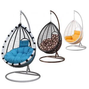 Outdoor Blue Wicker Rattan Patio Furniture Hanging Nest Swing Egg Chair with Stand