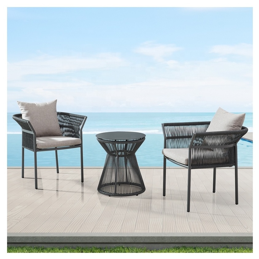 Best French Parisian Garden Cafe Dining Furniture Outdoor Patio Rope Aluminum Bistro Table Chairs Set