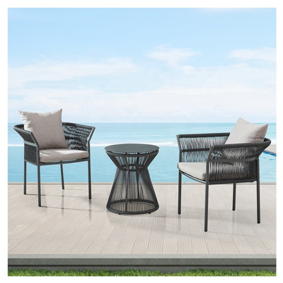 Best French Parisian Garden Cafe Dining Furniture Outdoor Patio Rope Aluminum Bistro Table Chairs Set