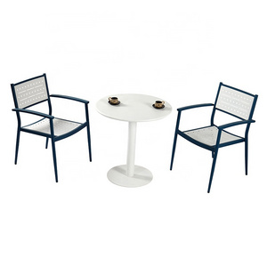 Blue Classic Italian Composite Dining Room Round Table Chairs Outdoor Aluminum Patio Garden Bistro Dining Set for 2