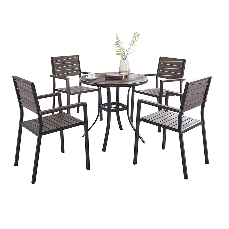 Black Waterproof Garden Furniture Outdoor Patio Plastic Wood Dining Table 6 Chairs Set