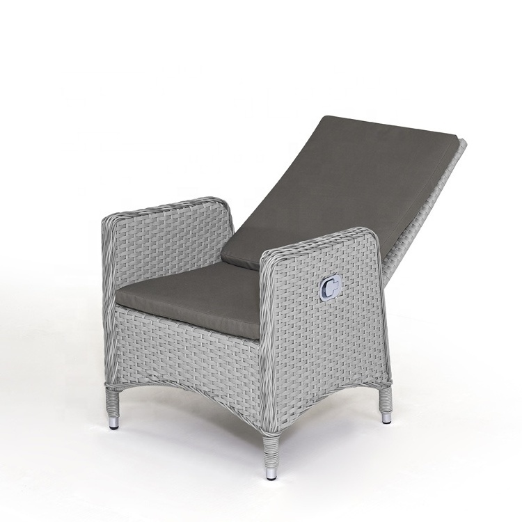 Aluminum outdoor patio furniture grey adjustable recliner garden rattan wicker chair