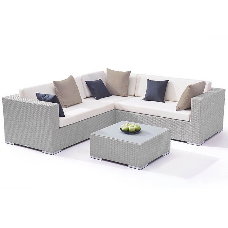 Brown L Shape Patio Wicker Sectional Lounge Couch Furniture Outdoor Garden Rattan Aluminum Corner Sofa Set