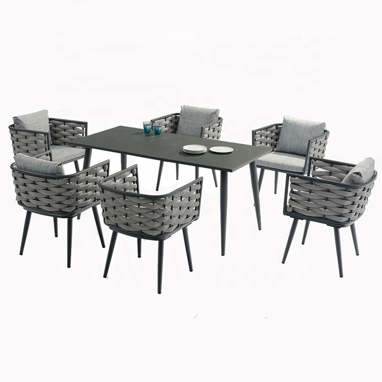 Contemporary Outdoor Furniture Garden Patio Restaurant Aluminum Woven Rope Dinning table and Chairs Set