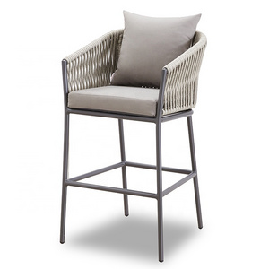 Luxury Elegant Modern Hotel Furniture Outdoor Aluminum Bar Stools High Rope Chair with Arms