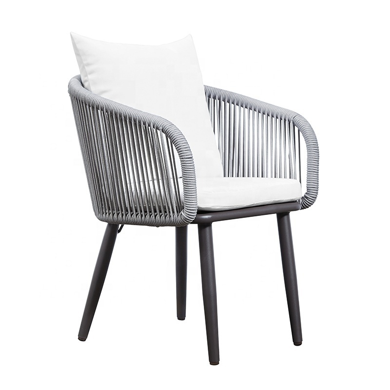 Modern Grey Porch Patio Garden Furniture Outdoor Balcony Yard Dining Aluminum Rope Chairs for Restaurant