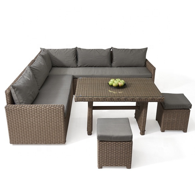 L Shape Cozy Hotel Waterproof Fabric Rattan Woven Stackable Patio Set China Manufacturers Furniture Outdoor Garden Use Sofa Set