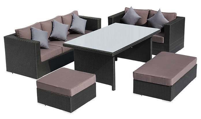 Best Sale Garden Wicker Sectional Couch Furniture Outdoor Patio Rattan Aluminum Conversation Sofa set with Dining Table