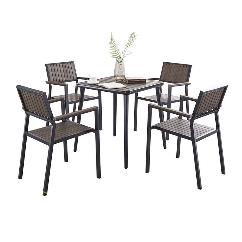 Black Waterproof Garden Furniture Outdoor Patio Plastic Wood Dining Table 6 Chairs Set