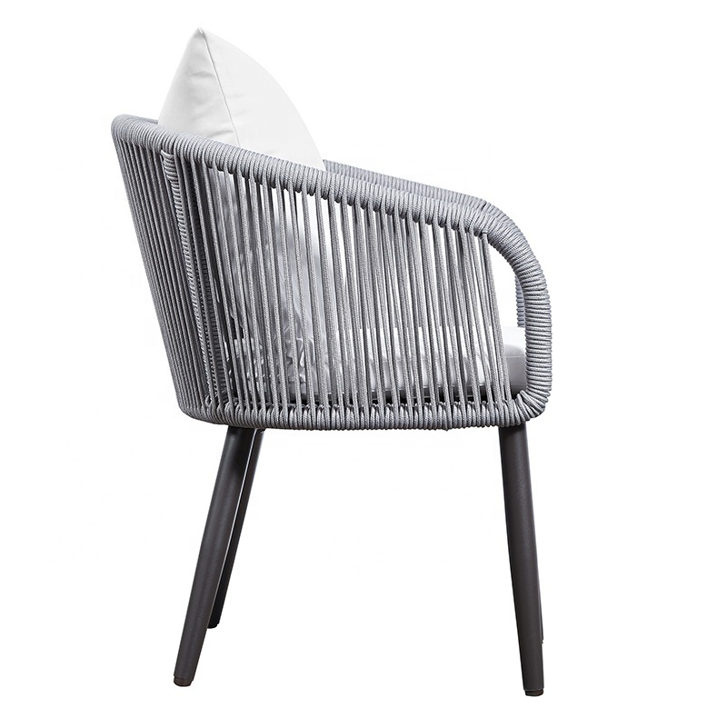 Modern Grey Porch Patio Garden Furniture Outdoor Balcony Yard Dining Aluminum Rope Chairs for Restaurant