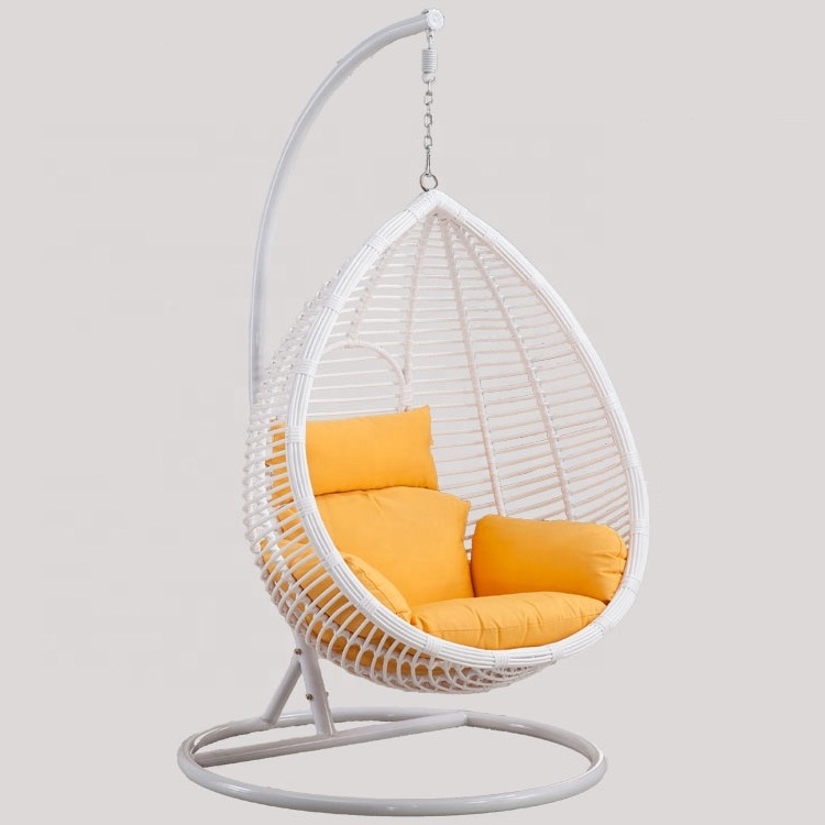 Outdoor Blue Wicker Rattan Patio Furniture Hanging Nest Swing Egg Chair with Stand