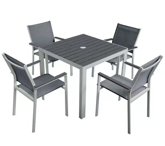 Modern Restaurant Dining Room Set Outdoor Garden Plastic Wood Storage Furniture 4 Seat Patio Table and Chair