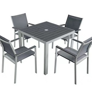 Modern Restaurant Dining Room Set Outdoor Garden Plastic Wood Storage Furniture 4 Seat Patio Table and Chair