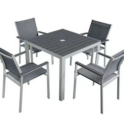 Modern Restaurant Dining Room Set Outdoor Garden Plastic Wood Storage Furniture 4 Seat Patio Table and Chair